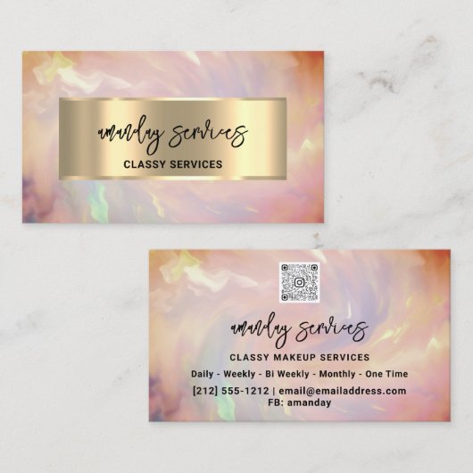 Carte De Visite Logo Holograph QR Code Shop Rose (Devant / Derrière)