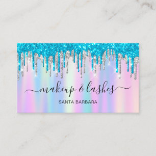 Carte De Visite Logo Holographique Bleu QR Lash Maquillage Déchet