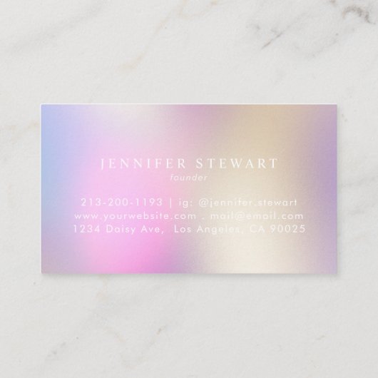 Carte De Visite Logo Holographique Iridescente Moderne Feminine (Dos)