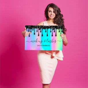 Carte De Visite Logo holographique QR Code Lash Maquillage Cheveux