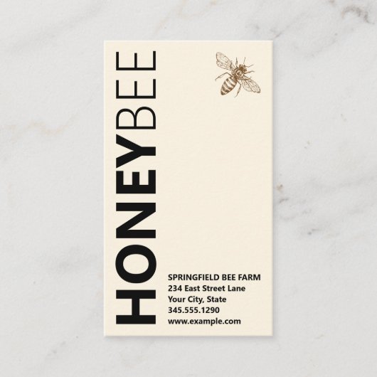Carte De Visite Logo HONEYBee Typographie verticale Ivory White (Devant)