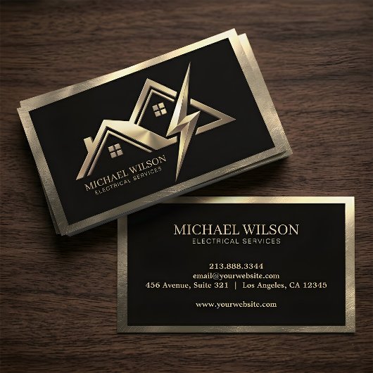 Carte De Visite Logo House & Bolt Services Électriques Noir Or