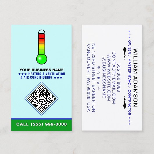 Carte De Visite Logo HVAC & Code QR | Chauffage & Climatisation