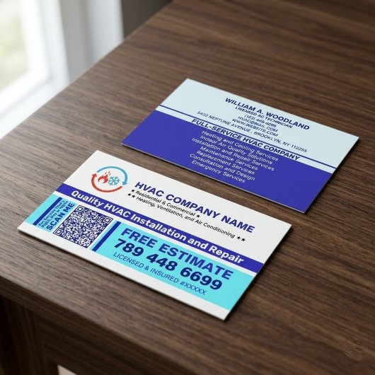 Carte De Visite Logo HVAC & Code QR & Slogans | Installation & Rép