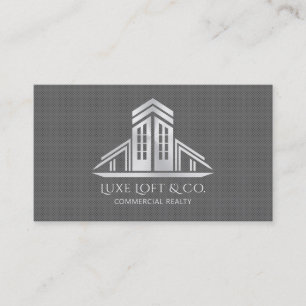 Carte De Visite Logo Immobilier Abstrait Fibre de Carbone Grise