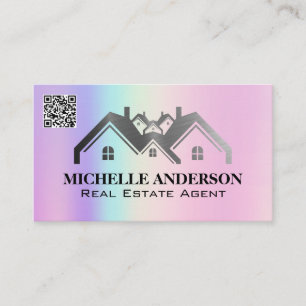 Carte De Visite Logo immobilier Holographique géométrique Code