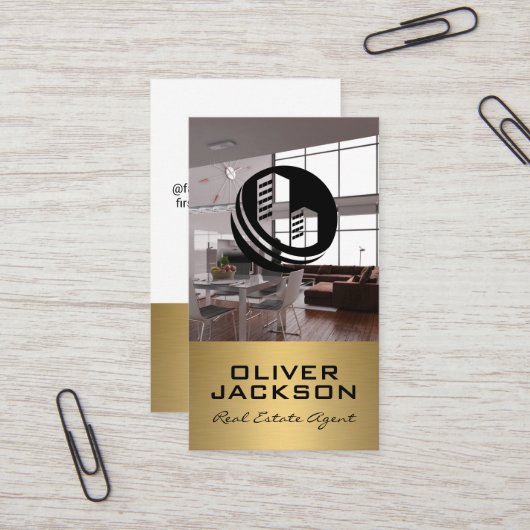 Carte De Visite Logo immobilier | Intérieur moderne (Devant/Arrière en situation)
