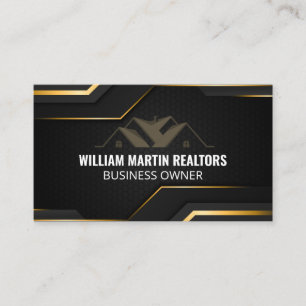 Carte De Visite Logo immobilier   Métallurgique Noir géométrique