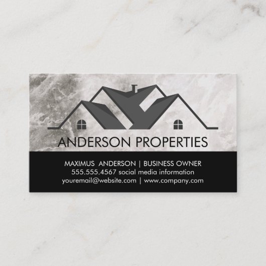 Carte De Visite Logo immobilier noir blanc | Marbre (Devant)