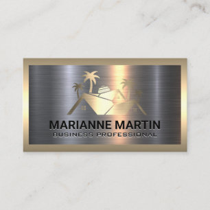 Carte De Visite Logo immobilier   Or Argent métallique