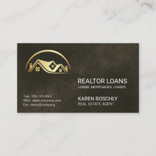 Carte De Visite Logo immobilier or Élégant Texture noire