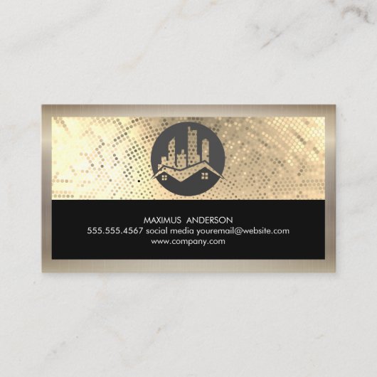 Carte De Visite Logo immobilier Sequin Or Metallic (Devant)