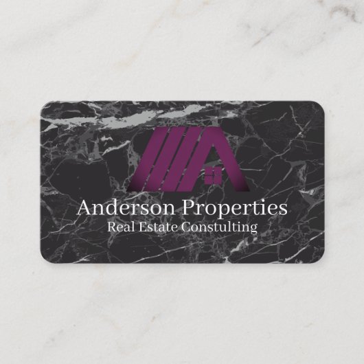 Carte De Visite Logo immobilier violet | Marbre noir (Devant)