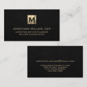 Carte De Visite Logo initial de luxe en cuir noir (Devant / Derrière)