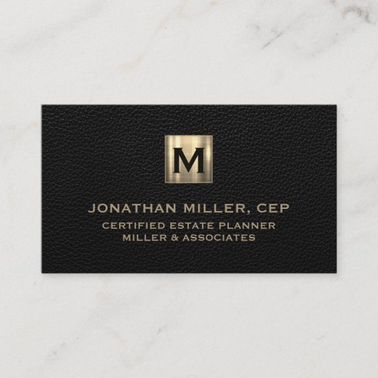 Carte De Visite Logo initial de luxe en cuir noir (Devant)