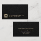 Carte De Visite Logo initial de luxe en cuir noir (Devant / Derrière)