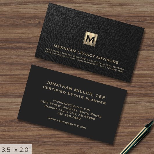 Carte De Visite Logo initial de luxe professionnel noir