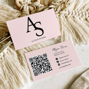 Carte De Visite Logo initiales Bush coiffure rose code qr