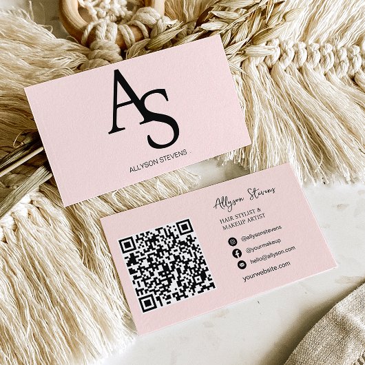 Carte De Visite Logo initiales Bush coiffure rose code qr