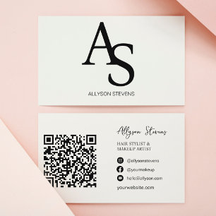 Carte De Visite Logo initiales noir blanc maquillage cheveux code 