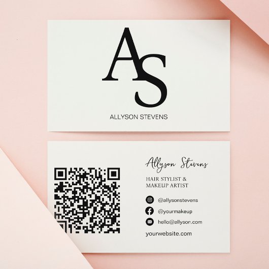 Carte De Visite Logo initiales noir blanc maquillage cheveux code 