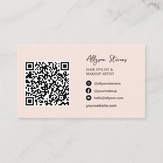 Carte De Visite Logo initiales rose blush bold maquillage code qr (Dos)