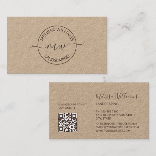 Carte De Visite Logo Initials Kraft (Devant / Derrière)