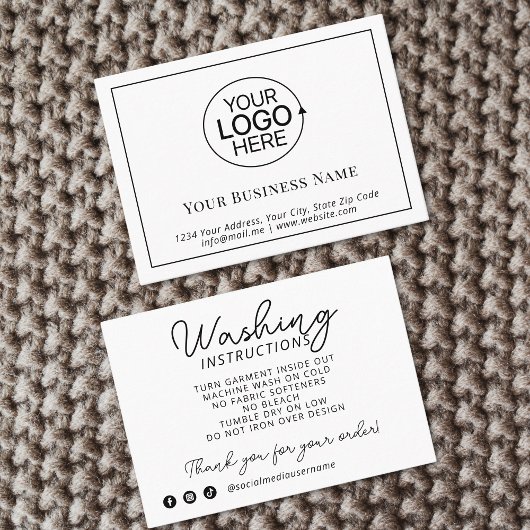 Carte De Visite Logo Instructions pour le soin des vêtements Inser