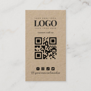 Carte De Visite Logo Kraft Motif & Instagram Facebook QR Code