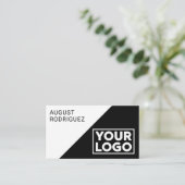 Carte De Visite Logo large personnalisé QR Code noir blanc géométr (Debout devant)