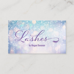 Carte De Visite Logo Lashes Purple et Turquoise Bokeh Sparkle