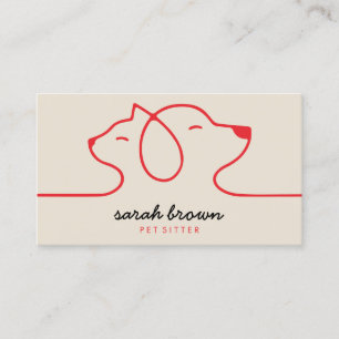 Carte De Visite Logo Linéaire Rouge Beige Chien Chat Animal