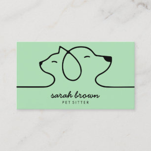 Carte De Visite Logo Linéaire Vert Doux Chien Chat Animal