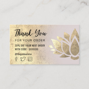 Carte De Visite logo lotus en feuille d'or faux merci