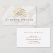 Carte De Visite logo lotus en feuille d'or faux sur marbre rose (Devant / Derrière)