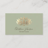 Carte De Visite logo lotus en feuille d'or faux sur sauge vert (Devant)