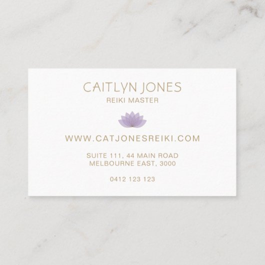 Carte De Visite Logo Lotus Purple Et Or Yoga | Reiki (Dos)
