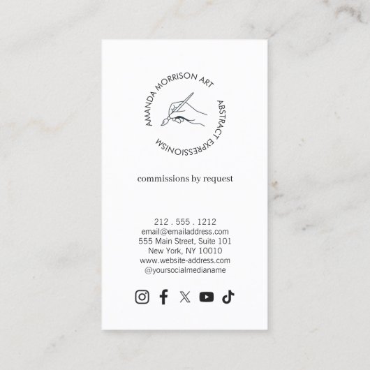 Carte De Visite Logo main de peintre moderne Vertical (Dos)