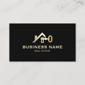 Carte De Visite Logo Maison & Clé Immobilier Realtor Noir & Or (Devant)