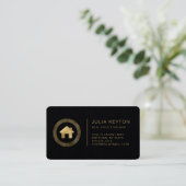 Carte De Visite Logo maison Gold Premium Black Immobilier (Debout devant)
