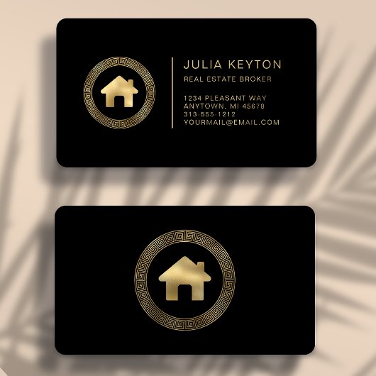 Carte De Visite Logo maison Gold Premium Black Immobilier