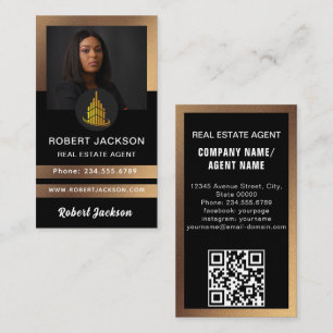 Carte De Visite Logo Maison Immobilier Noir & Or Photo de l'agent