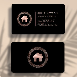 Carte De Visite Logo Maison Rose Gold Premium Noir Immobilier