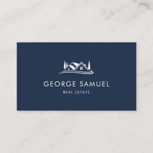 Carte De Visite Logo Maison Simple Bleu Marine Agent Immobilier, I
