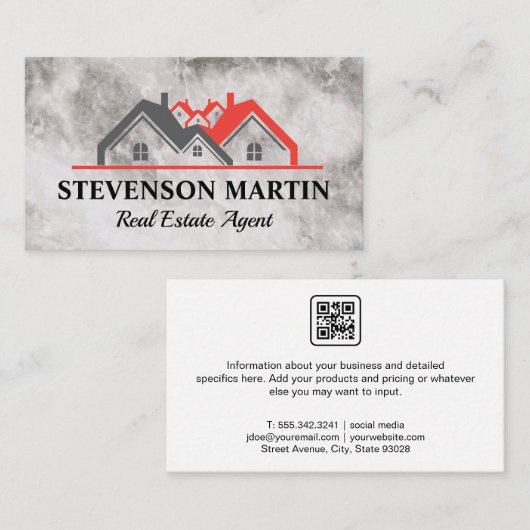 Carte De Visite Logo Maisons Immobilieres | Texture Marbre | Code  (Devant / Derrière)