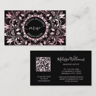 Carte De Visite Logo Mandala Métallic Noir Rose Brillante