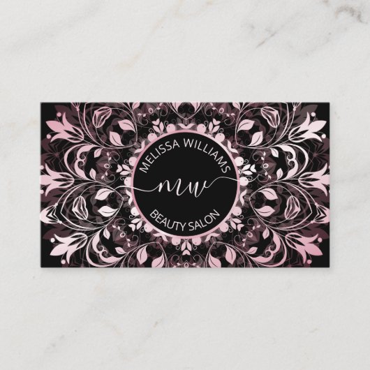 Carte De Visite Logo Mandala noir rose brillant (Devant)