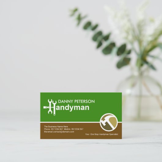 Carte De Visite Logo Manyman Motif Hammer en Calques Brown verts (Debout devant)