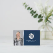 Carte De Visite Logo Marine & Argent Moderne Immobilier Photo Nota (Debout devant)