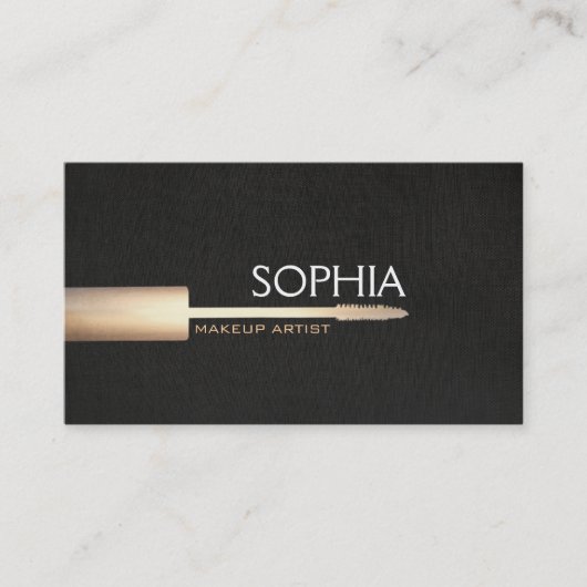 Carte De Visite Logo Mascara Artiste Maquillage Sur Faux Black Lin (Devant)